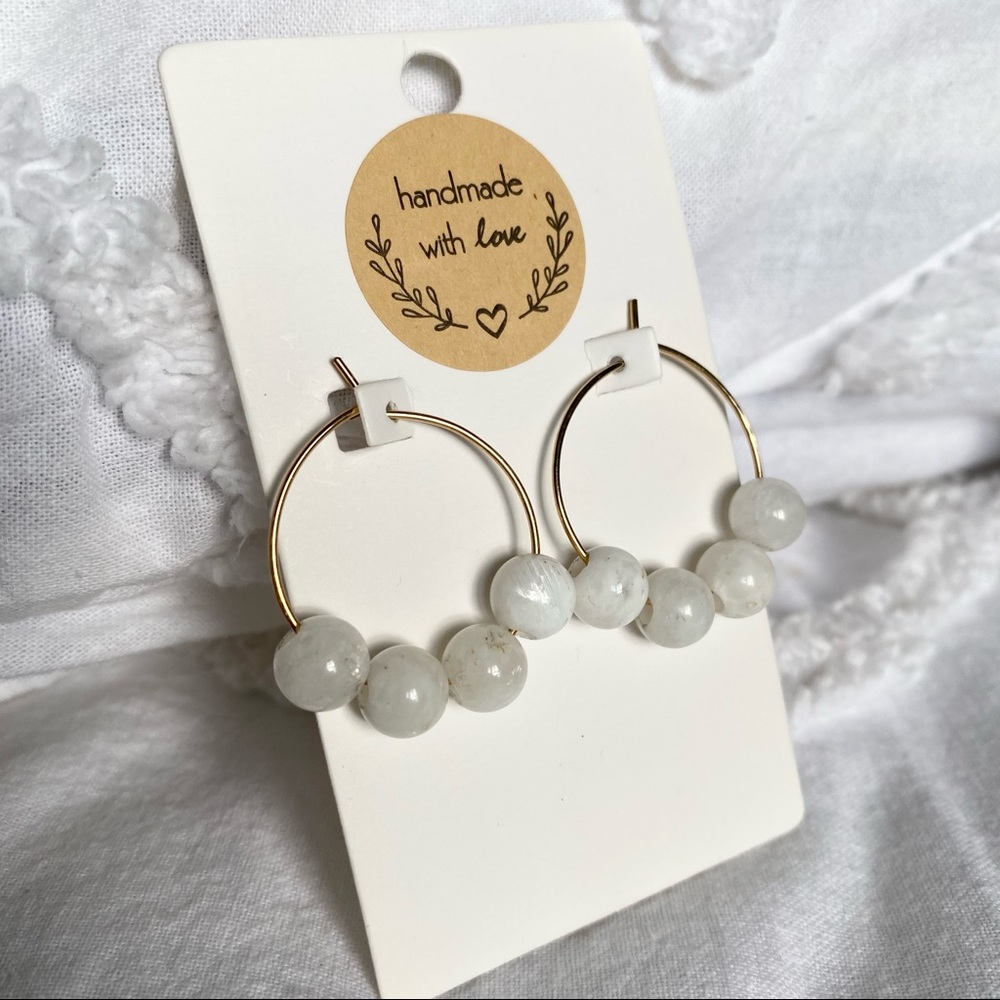 Handcrafted 14k Gold Filled Moonstone Hoop Earrings
